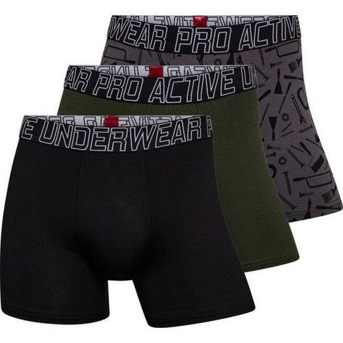 Tre pak bambus boxershorts i sort, mørkegrøn og mønstret grå