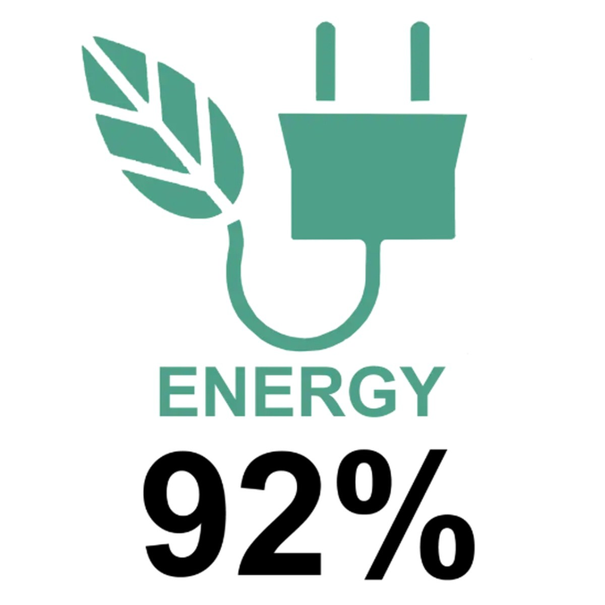 Terrassevarmer energi effektivitet 92 procent ikon med stik og blad